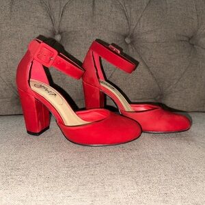 Elegant Red Block Heel Pumps